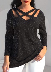 ROTITA Black Long Sleeve Cross Strap T Shirt