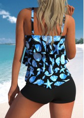 Cyan swimwear,Other swimwear,ROTITA Starfish Print Layered Hem Cyan Tankini Top