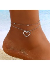 Silvery White Heart Detail Anklet Set