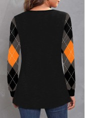 Black tops,Plaid tops,ROTITA Black Plaid Decorative Button Halloween V Neck T Shirt