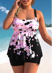 Pink swimwear,Floral swimwear,ROTITA Floral Print Wide Strap Pink Tankini Top