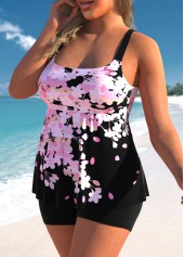 Pink swimwear,Floral swimwear,ROTITA Floral Print Wide Strap Pink Tankini Top
