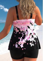 Pink swimwear,Floral swimwear,ROTITA Floral Print Wide Strap Pink Tankini Top