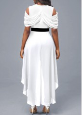 White jumpsuits & rompers,Plain Color jumpsuits & rompers,ROTITA Cold Shoulder V Neck White Jumpsuit