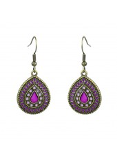 Purple jewelry,Teardrop Retro Metal Detail Purple Earrings