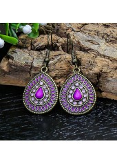 Boucles d'oreilles violettes Teardrop Retro Metal Detail