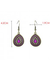 Purple jewelry,Teardrop Retro Metal Detail Purple Earrings