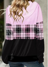 Light Purple tops,Plaid tops,Geometric tops,ROTITA Tartan Print Light Purple Long Sleeve Hoodie