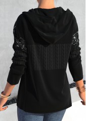 Black tops,Plain Color tops,ROTITA Asymmetric Hem Black Sequin Long Sleeve Hoodie