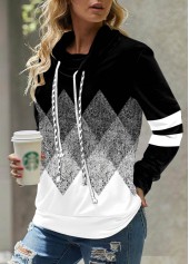 Rotita-Langarm-Sweatshirt mit geometrischem Print in Schwarz mit Wasserfallausschnitt