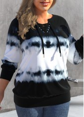 Black plus size,Tie Dye plus size,ROTITA Plus Size Black Tie Dye Print Sweatshirt