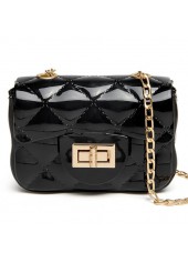 Black accessories,Plain Color accessories,Black Chains Detail Turnlock Shoulder Bag