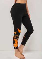 Orange bottoms,Halloween bottoms,ROTITA Halloween Print High Orange Waisted Legging