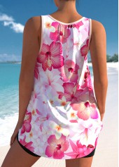Pink swimwear,Floral swimwear,ROTITA Pink Floral Print Wide Strap Tankini Top
