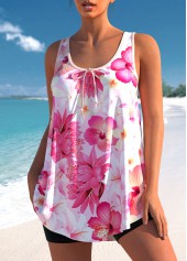 Pink swimwear,Floral swimwear,ROTITA Pink Floral Print Wide Strap Tankini Top