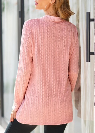 Dusty Pink tops,Plain Color tops,ROTITA Cross Hem Dusty Pink V Neck Sweatshirt