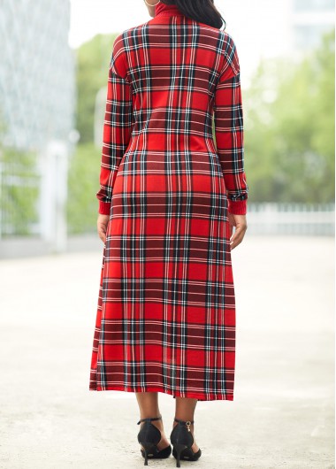 Wine Red dresses,Plaid dresses,ROTITA Fake 2in1 Tartan Print Wine Red Dress