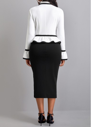 Black dresses,Contrast Color dresses,ROTITA Ruffle Black Lapel Long Sleeve Bodycon Dress