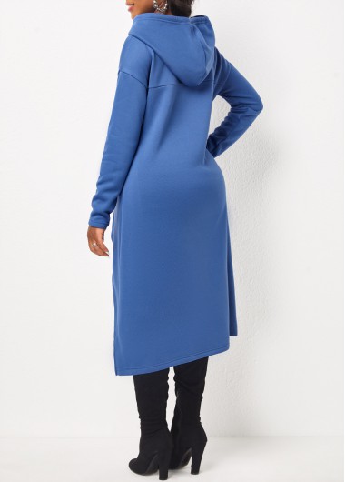 Dusty Blue tops,Plain Color tops,ROTITA Pocket Dusty Blue Long Sleeve Hoodie