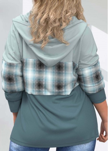 Multi Color plus size,Plaid plus size,ROTITA Multi Color Drawstring Plus Size Tartan Print Hoodie