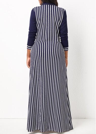 White dresses,Striped dresses,ROTITA Long Sleeve White Pocket Striped Maxi Dress