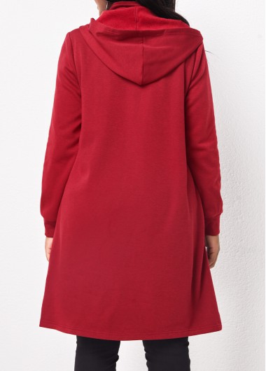 Deep Red tops,Plain Color tops,ROTITA Zipper Deep Red Long Sleeve Hoodie