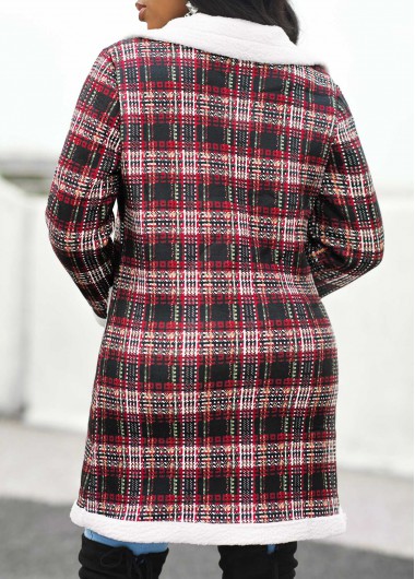 Black outerwear & coats,Plaid outerwear & coats,Pocket Plaid Black Lapel Long Sleeve Coat