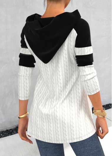 White tops,Contrast Color tops,ROTITA Contrast Color White Long Sleeve Hoodie