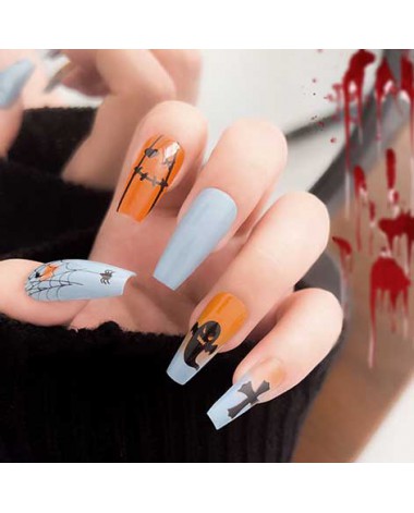 Dusty Blue accessories,Halloween accessories,Halloween Ghost Spider Print Dusty Blue Nail Wraps