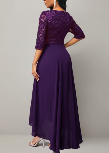 Purple plus size,Plain Color plus size,ROTITA Plus Size Purple High Low X Shape Dress