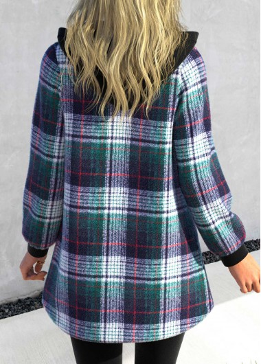 Blackish Green outerwear & coats,Plaid outerwear & coats,Geometric outerwear & coats,ROTITA Blackish Green Zipper Long Sleeve Tartan Jacket