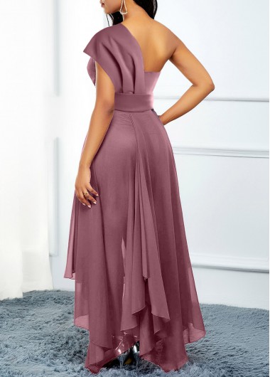 Dusty Pink dresses,Plain Color dresses,ROTITA Asymmetric Hem Dusty Pink Belted High Low Dress
