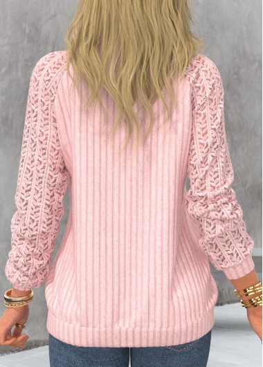Light Pink tops,Plain Color tops,ROTITA Light Pink V Neck Long Sleeve Sweatshirt