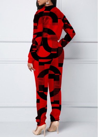 Red jumpsuits & rompers,Letter jumpsuits & rompers,ROTITA Letter Print Red Jogger Double Side Pockets Jumpsuit