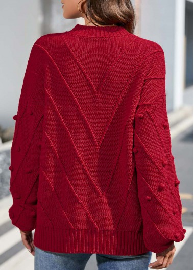 Red tops,Plain Color tops,Round Neck Long Sleeve Red Sweater