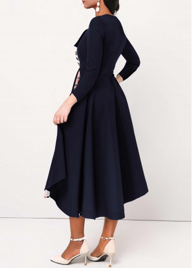 Navy dresses,Plaid dresses,ROTITA Navy Button Insert Tartan Print 3/4 Sleeve Dress