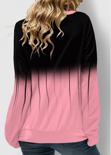 Pink tops,Ombre tops,ROTITA Ombre Pink Lace Up Long Sleeve Sweatshirt