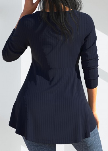 Navy tops,Plain Color tops,ROTITA Mesh Stitching Navy Long Sleeve V Neck T Shirt