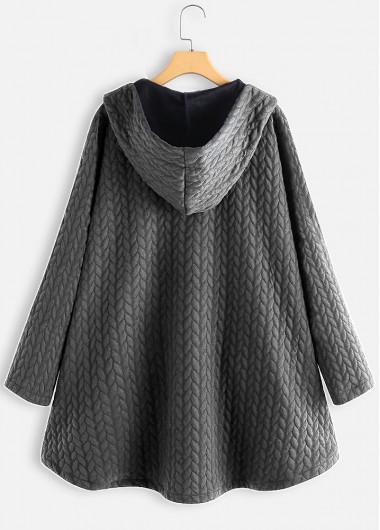 Grey outerwear & coats,Plain Color outerwear & coats,ROTITA Pocket Grey Hooded Long Sleeve Coat