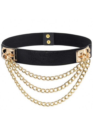 Black accessories,Chain Tassel Design Black Elastic Belt