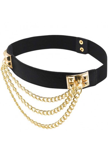 Black accessories,Chain Tassel Design Black Elastic Belt