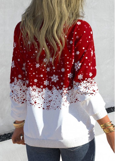 Red tops,Christmas tops,ROTITA Christmas Print Red V Neck Long Sleeve Sweatshirt