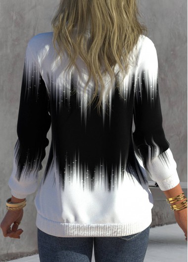 Black tops,Ombre tops,ROTITA Zipper Ombre Black High Neck Long Sleeve Sweatshirt
