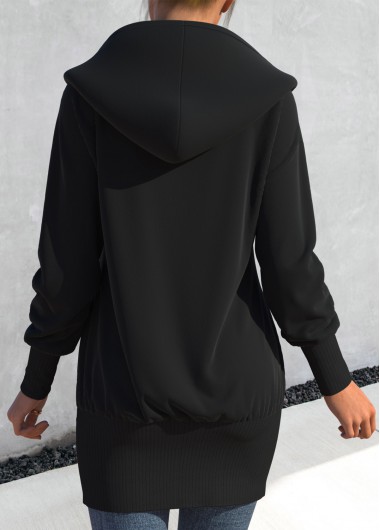 Black outerwear & coats,Leopard outerwear & coats,ROTITA Zipper Leopard Black Hooded Long Sleeve Coat