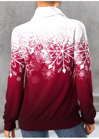 Wine Red tops,Christmas tops,ROTITA Snowflake Print Wine Red Christmas Cowl Neck Sweatshirt