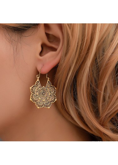Gold jewelry,1 Pair Gold Bohemian Floral Design Earrings