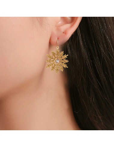 Gold jewelry,Snowflake Christmas Rhinestone Detail Gold Earrings
