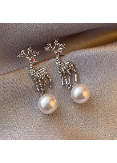 Silvery White jewelry,Pearl Detail Silvery White Round Design Earrings