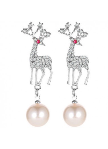 Silvery White jewelry,Pearl Detail Silvery White Round Design Earrings