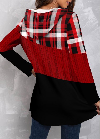 Red plus size,Plaid plus size,ROTITA Plus Size Twisted Tartan Print Red Long Sleeve Hoodie